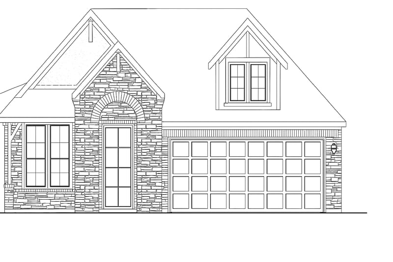 brick exterior with a garage & windows