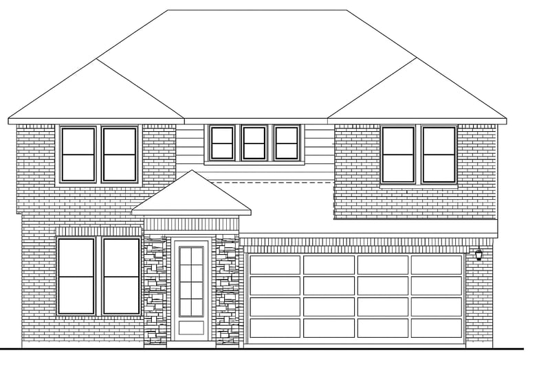 brick & stone exterior with two car garage