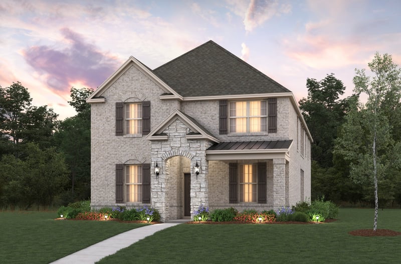 two-story home with brick and stone exterior