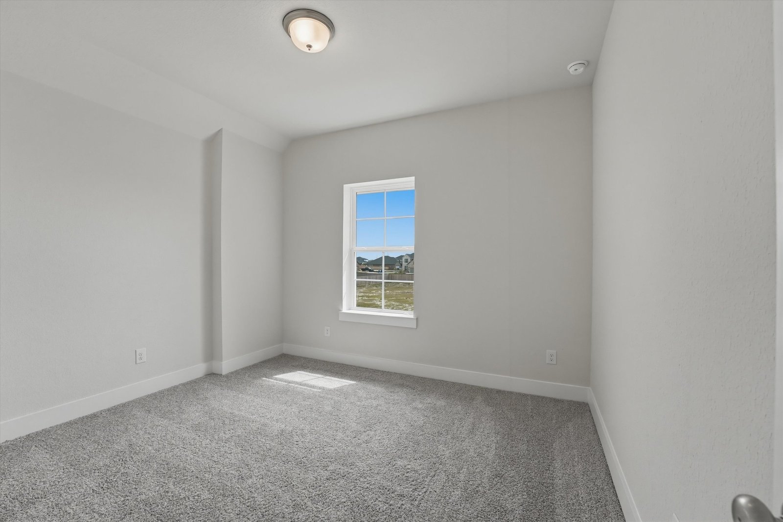 guest bedroom with carpet and window
