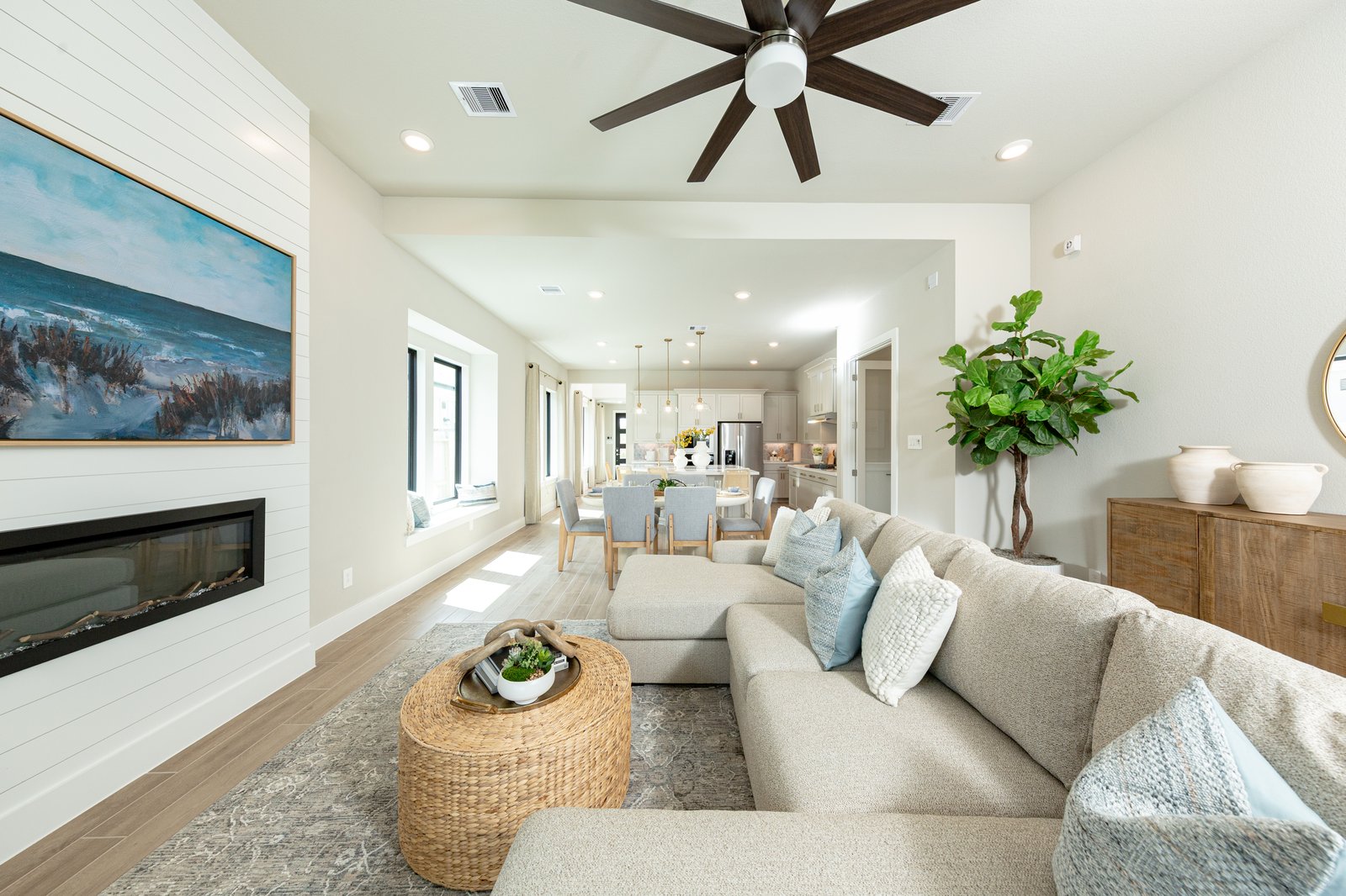 open great room with vaulted ceilings