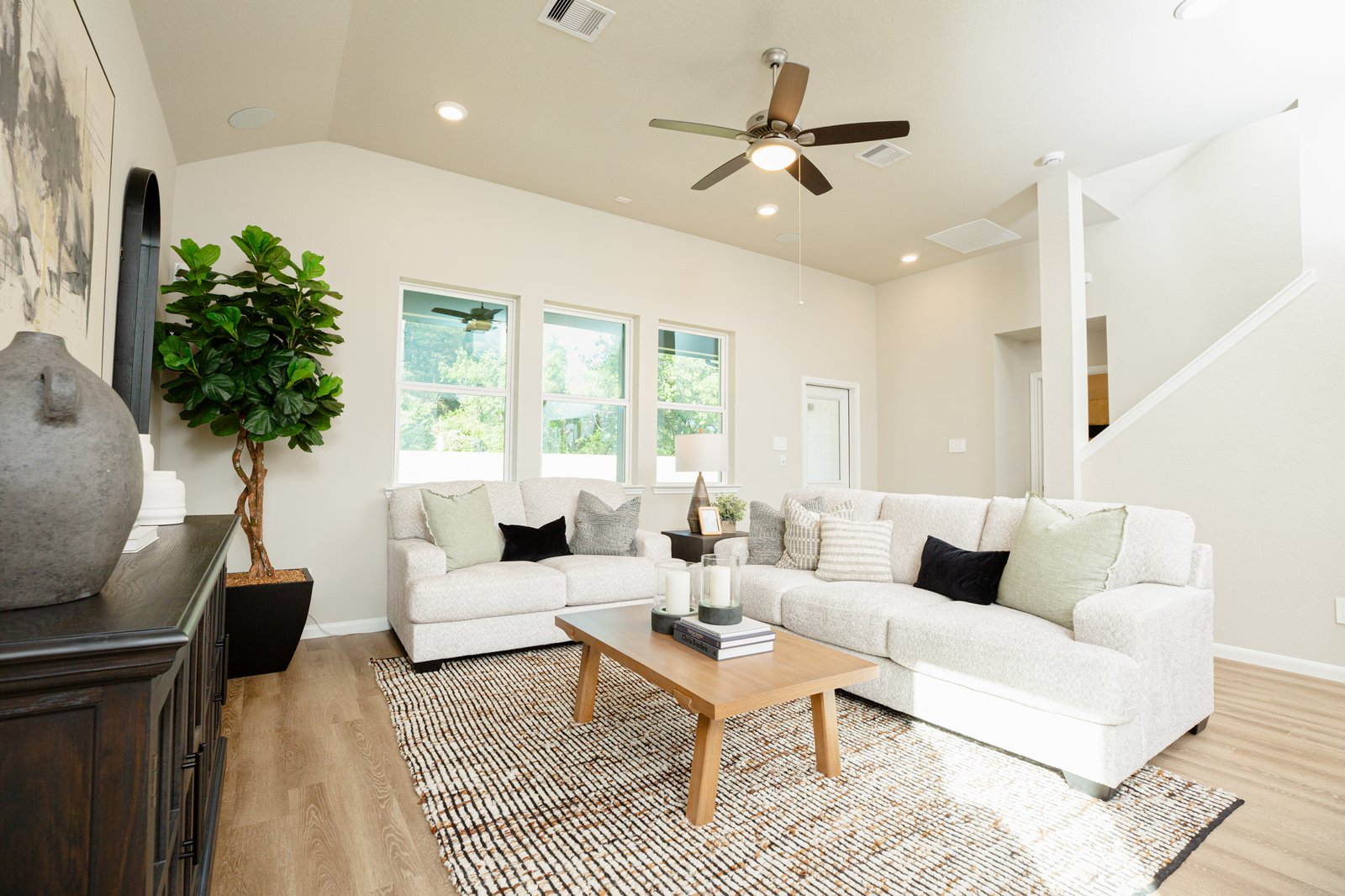 open great room with windows