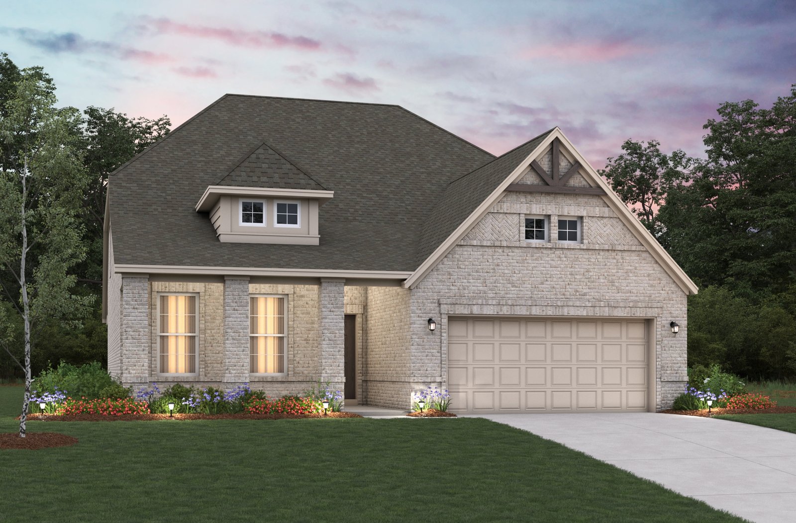 home exterior with brick and landscaping