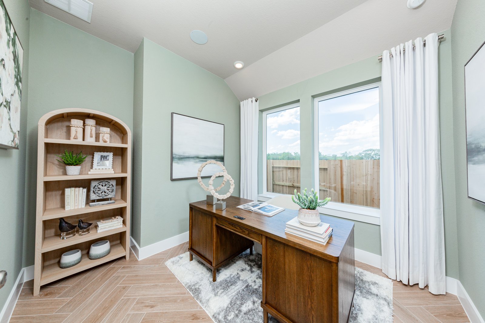private study with herringbone flooring