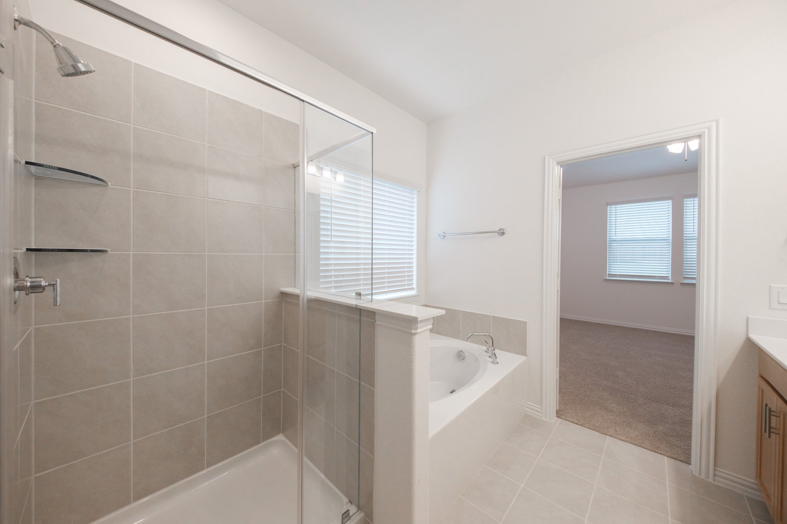 bathroom with walk-in shower and tub 