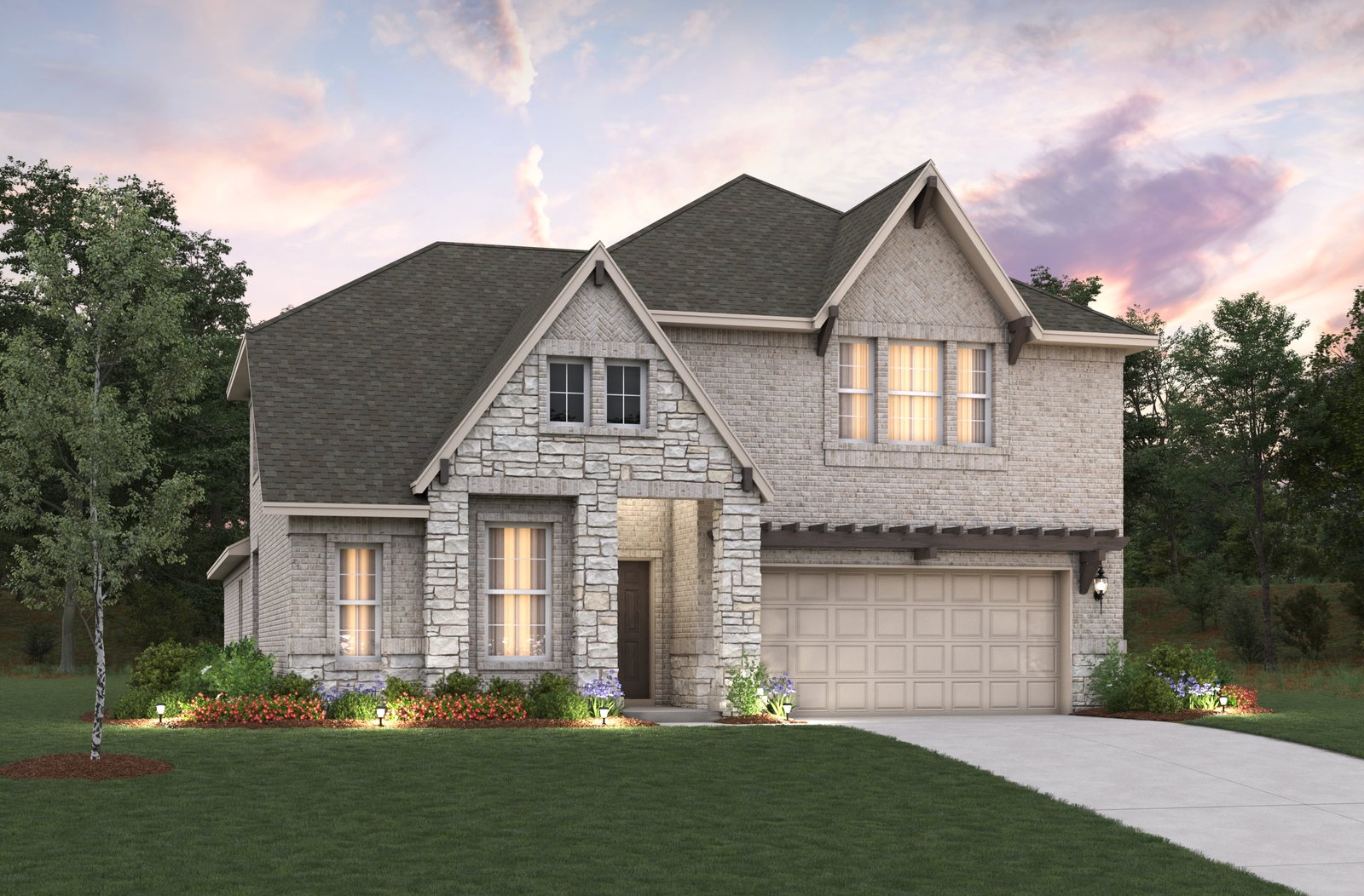 home exterior with brick and stone