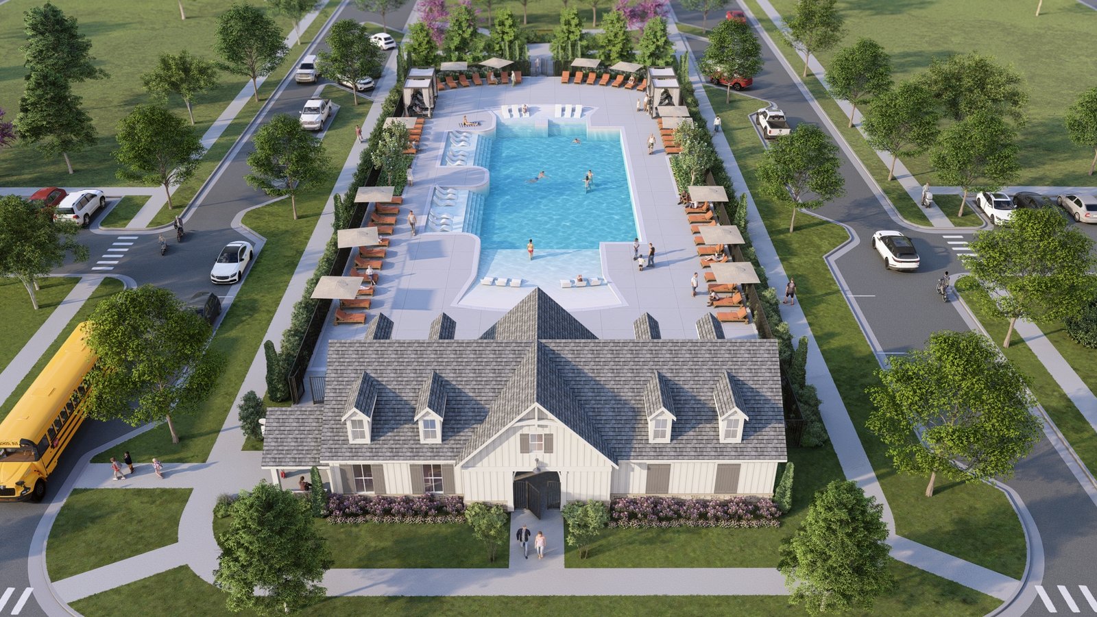 view of the amenity clubhouse and pool