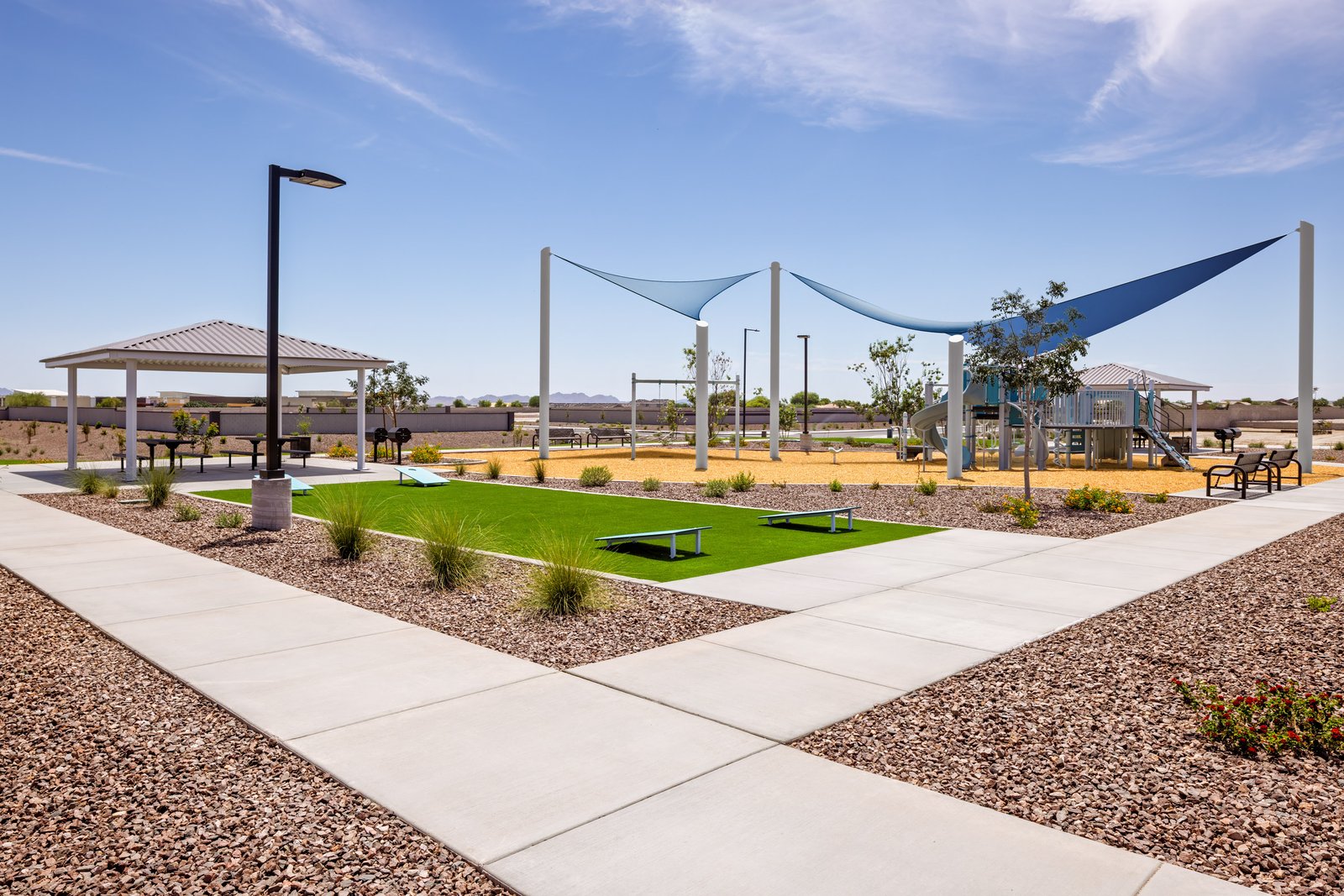 park with covered space, grills, cornhole and jungle gym