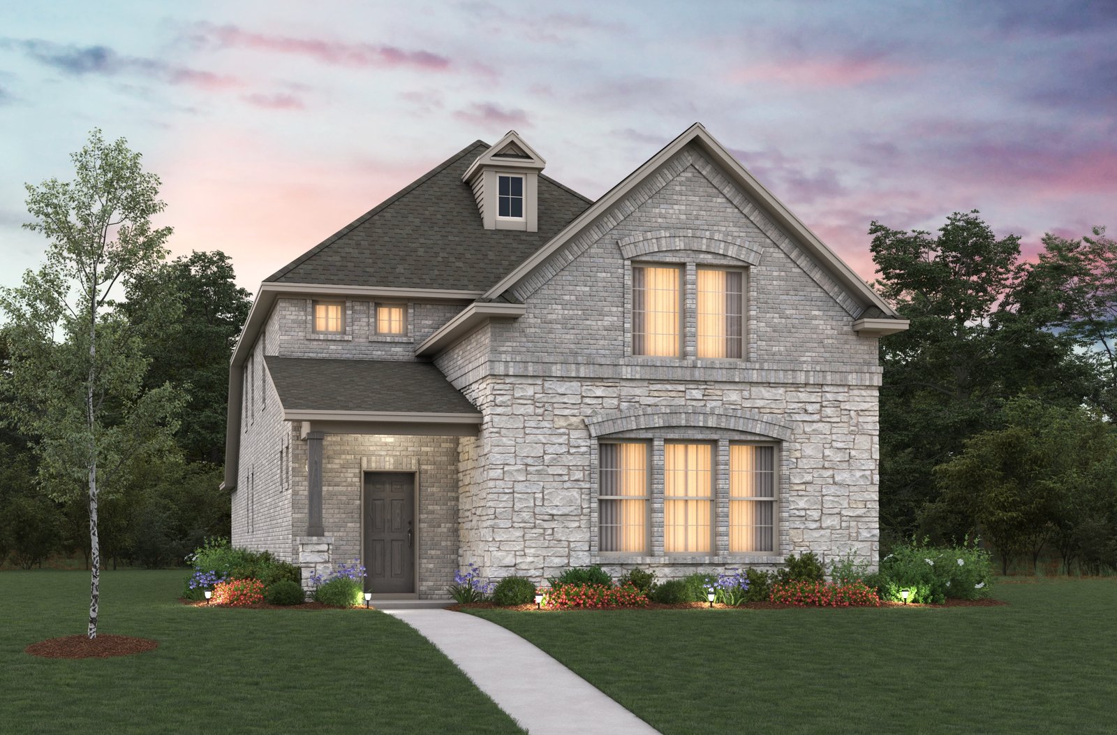 two-story home with brick and stone exterior