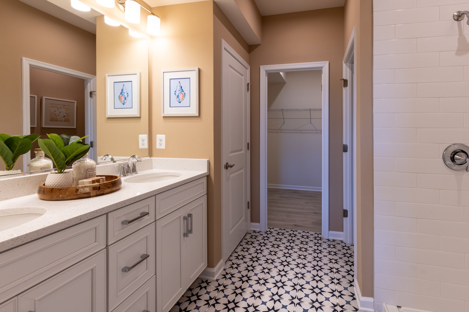 primary bath with an oversized shower