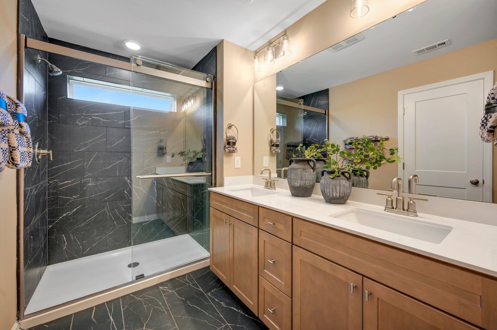 primary bath with an oversized shower