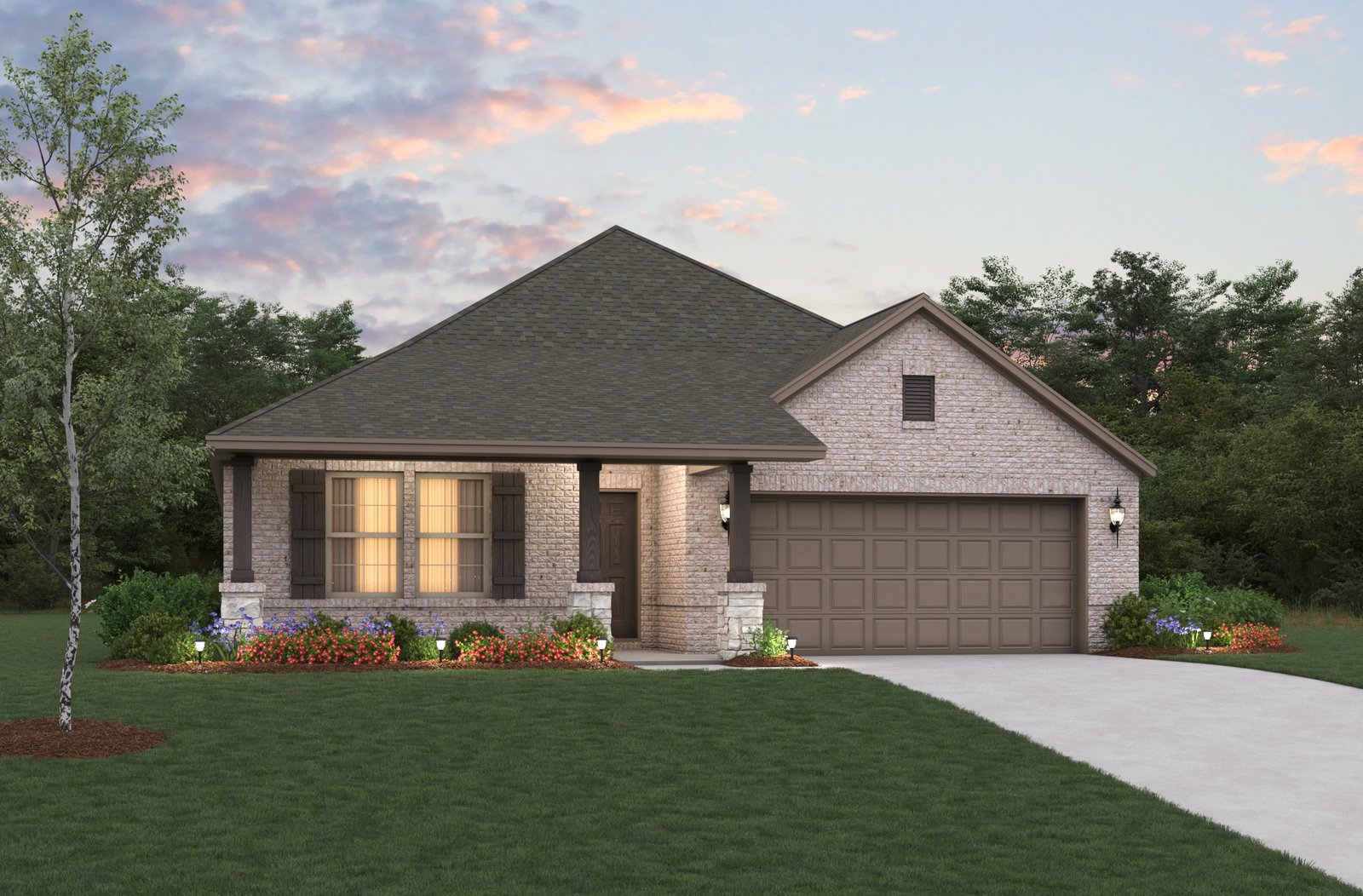 home exterior with brick and landscaping