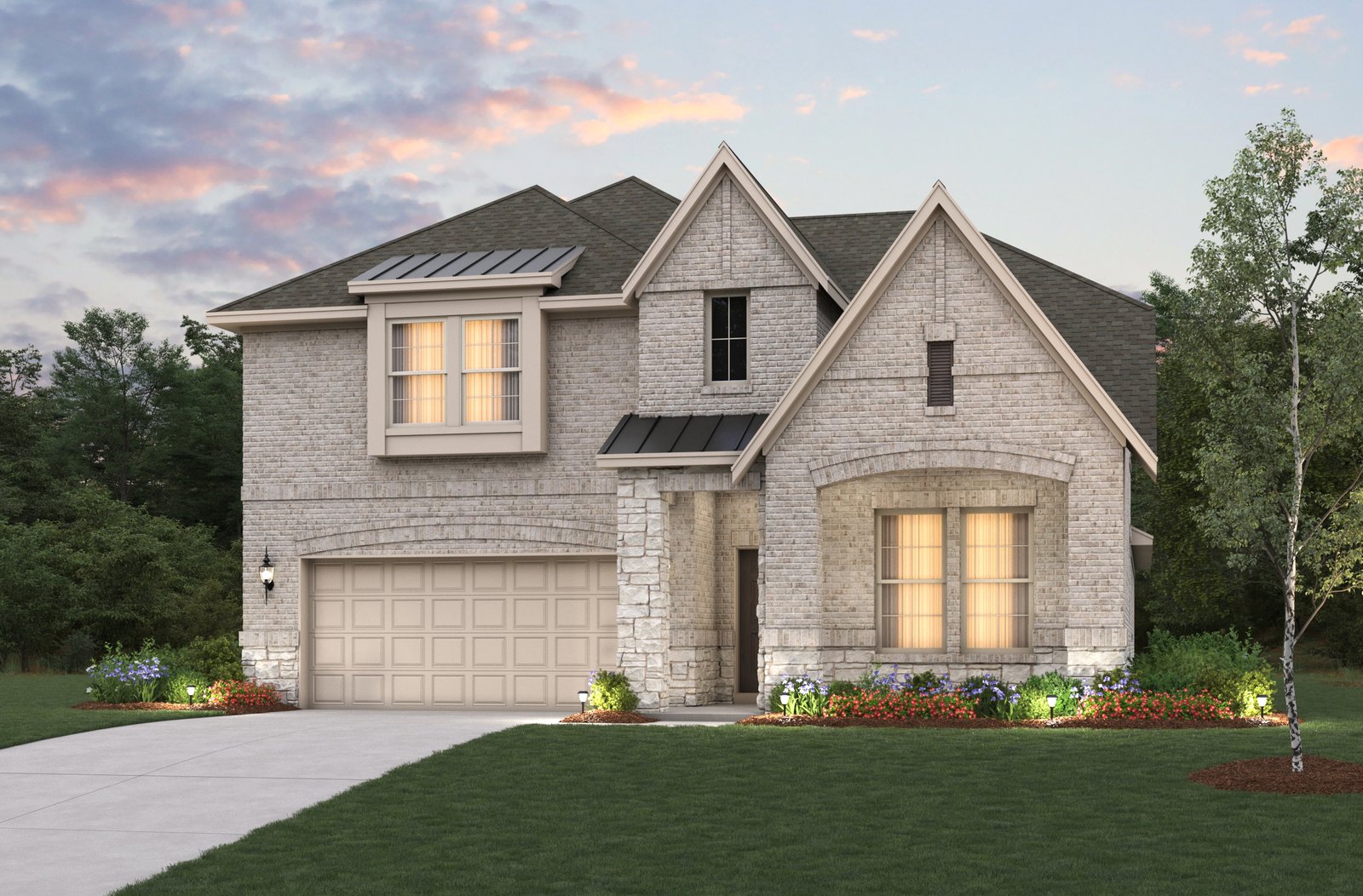 two-story home with brick and stone exterior