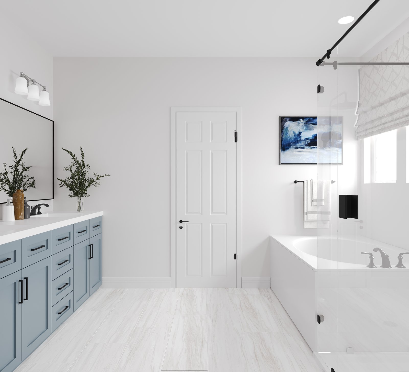 bathroom with large soaking tub and walk-in shower