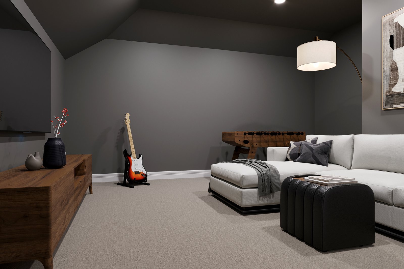 media room with couch and tv
