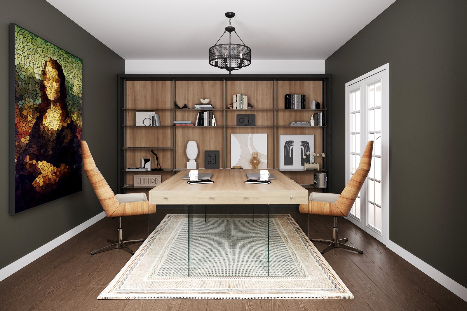 study with desk and chairs