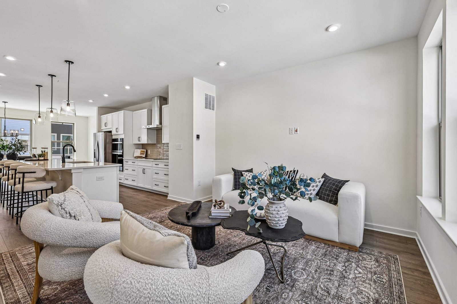 great room with view of the kitchen