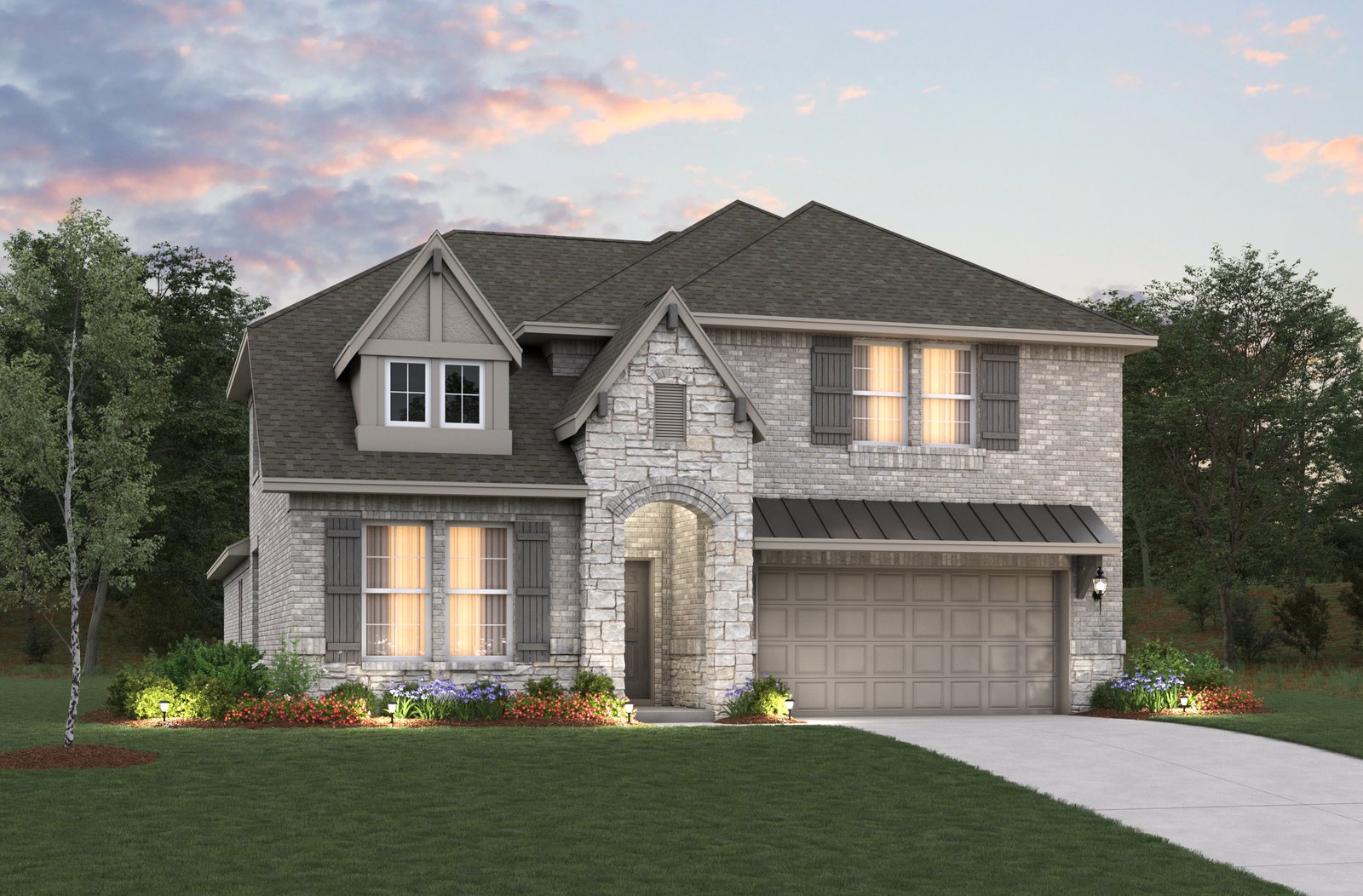 home exterior with brick and stone