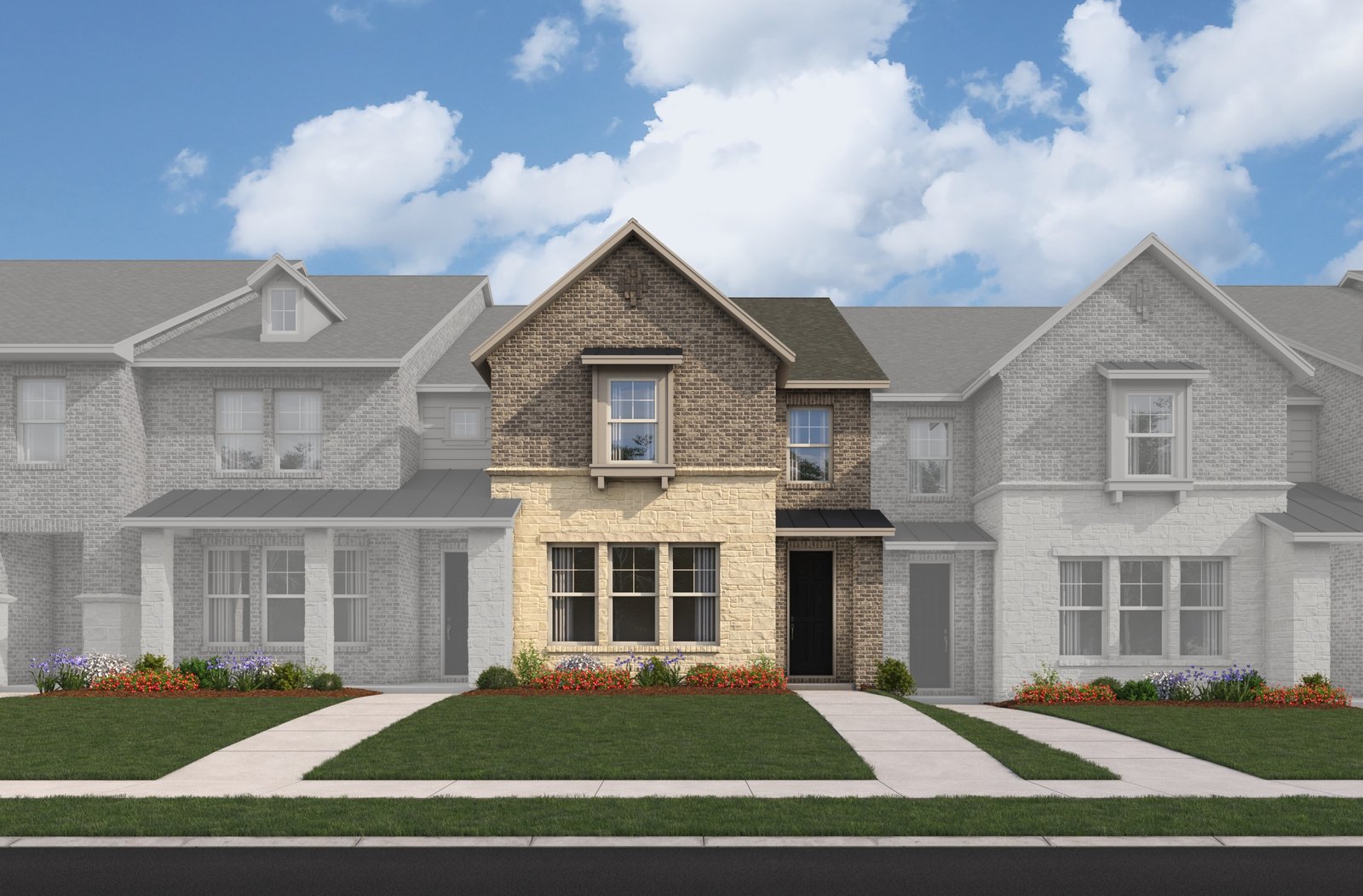 exterior rendering of townhome with front porch