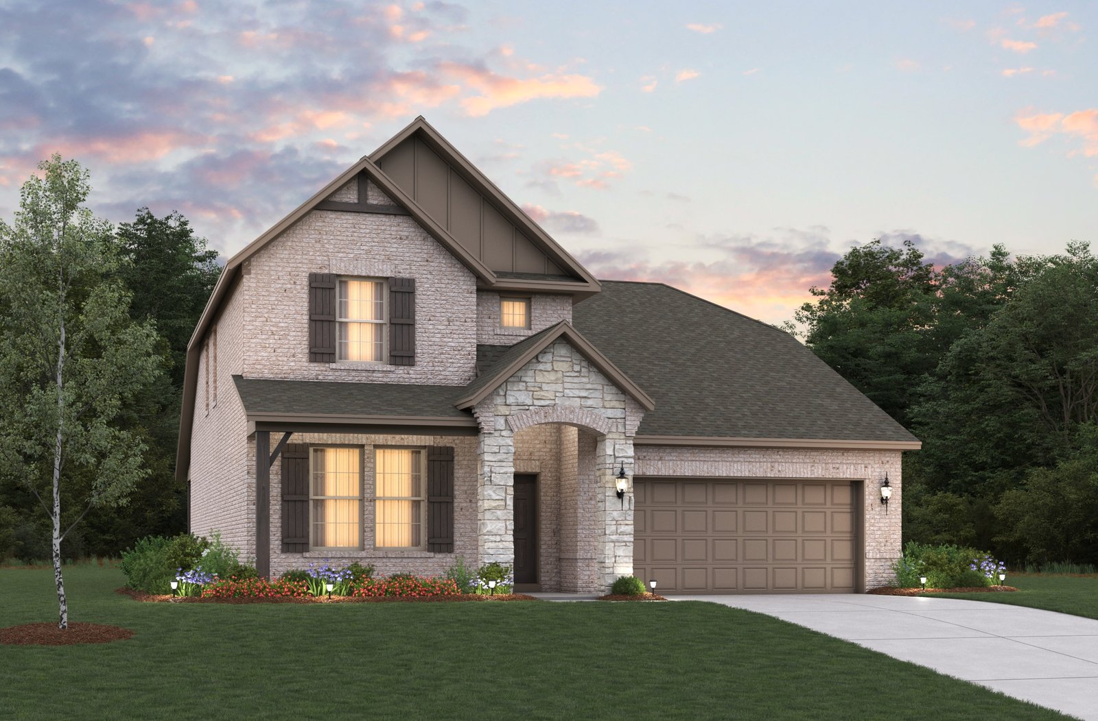 two-story home with brick and stone exterior