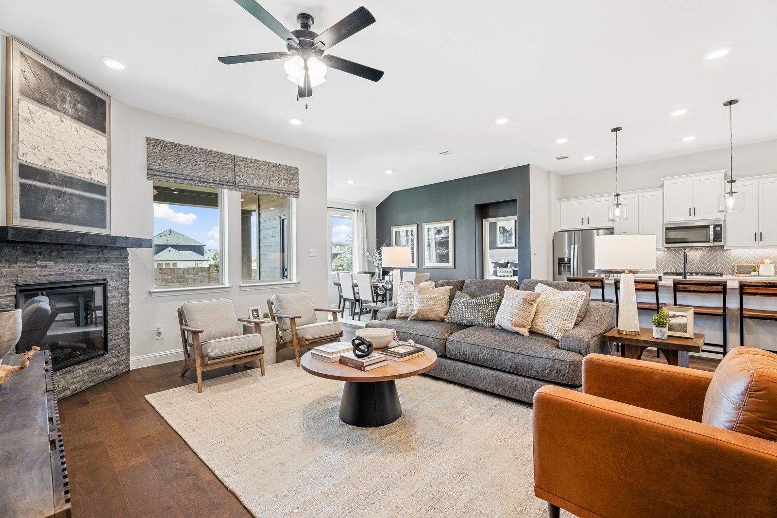 a virtual tour of a community surrounded by fields