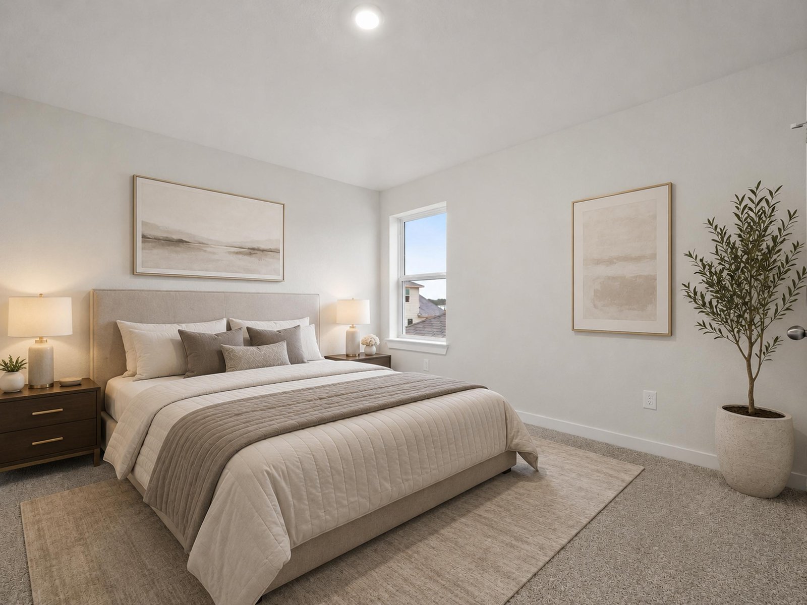secondary bedroom with carpet, window and decor