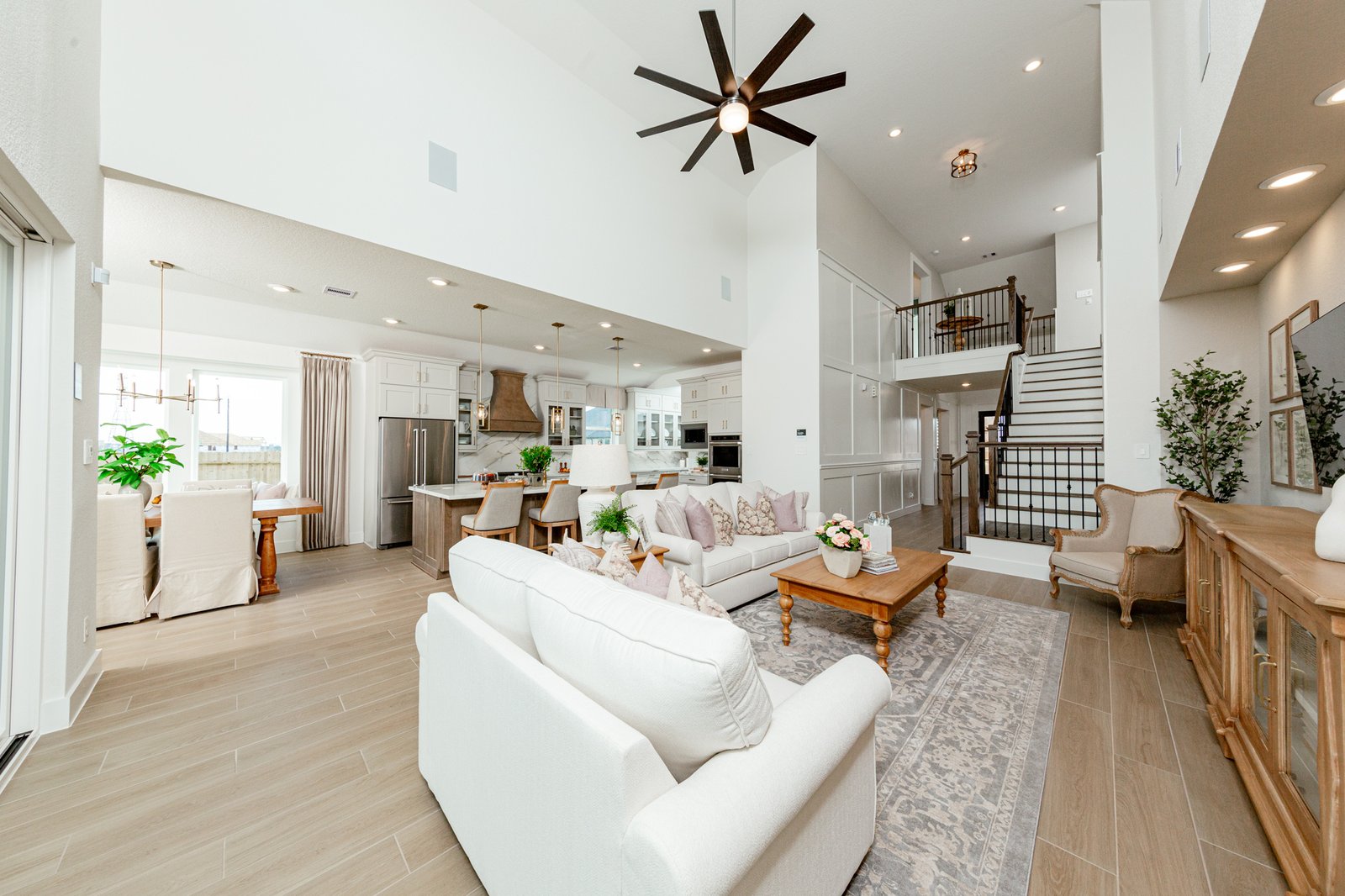 spacious great room with two-story ceilings