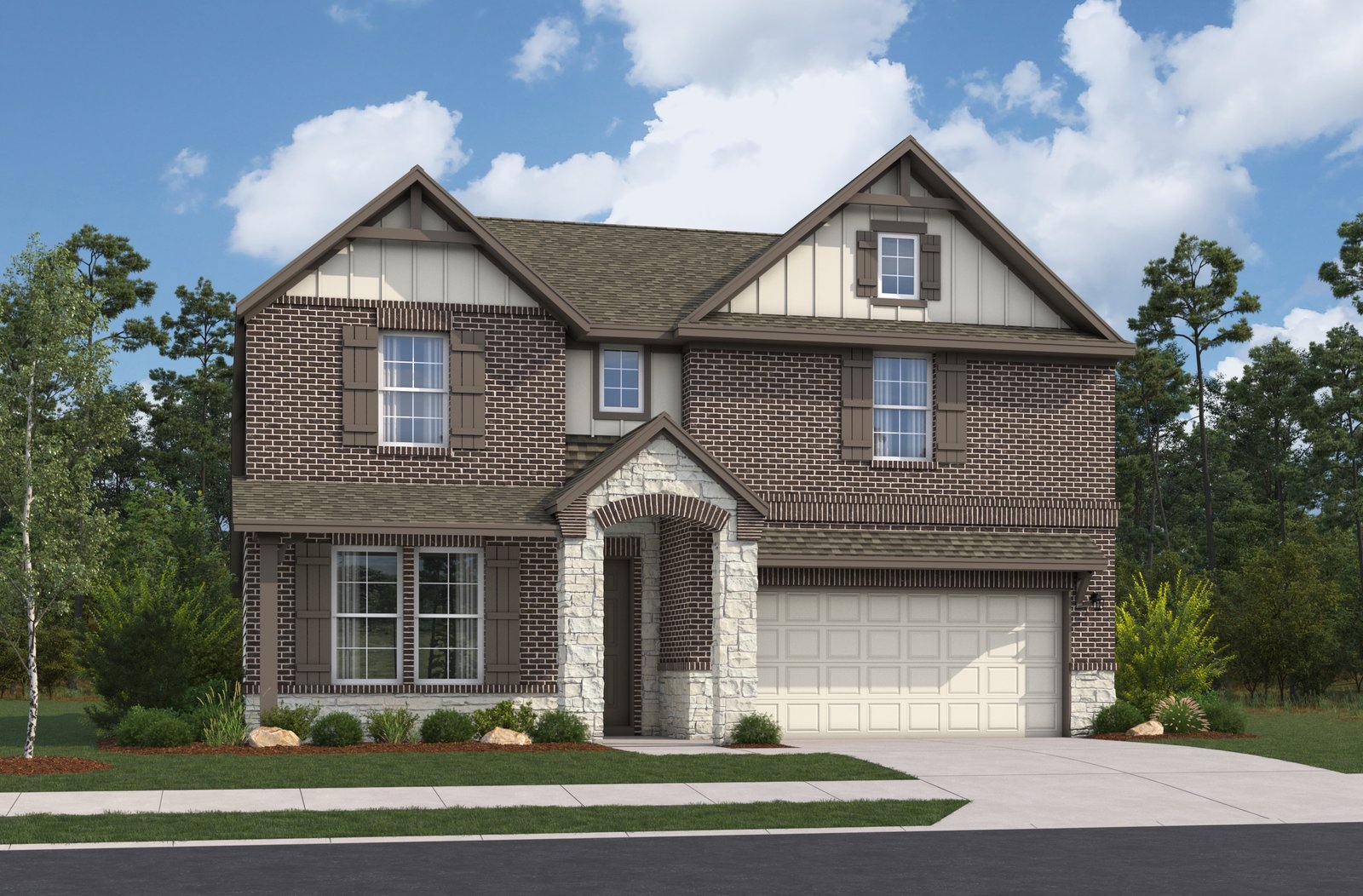 home with brick and landscapaed grass 