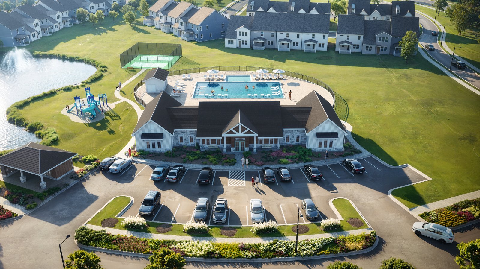 rendering of the front of the community clubhouse