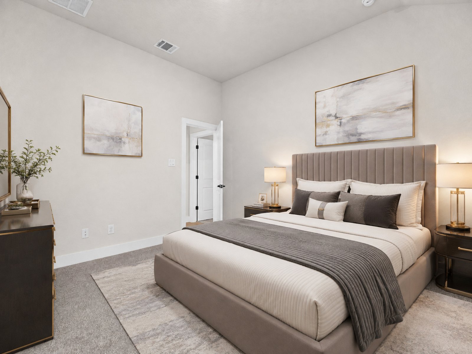 secondary bedroom with carpet, window and sloped ceilings