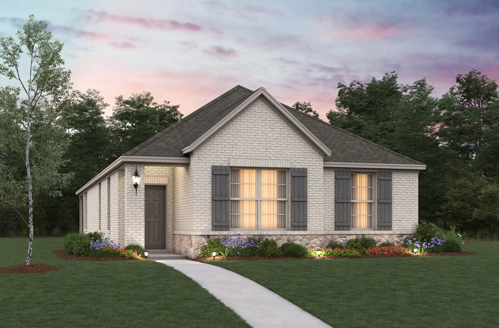 home exterior with brick and landscaping 