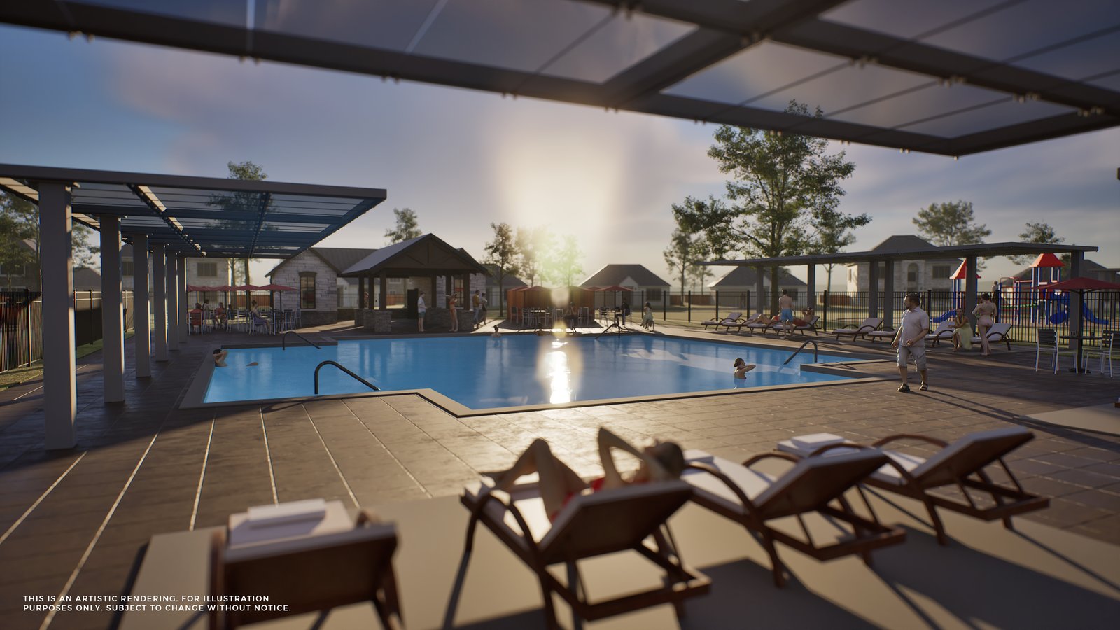 large pool with lounge chairs 