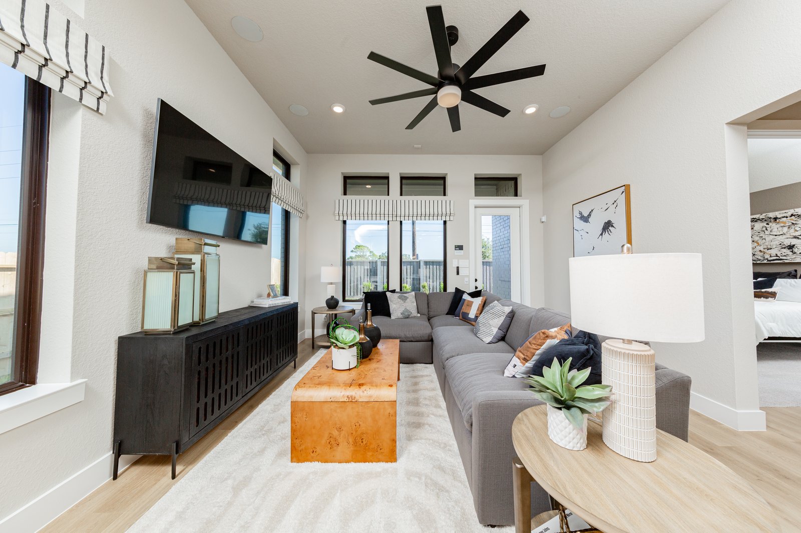 spacious great room with vaulted ceilings