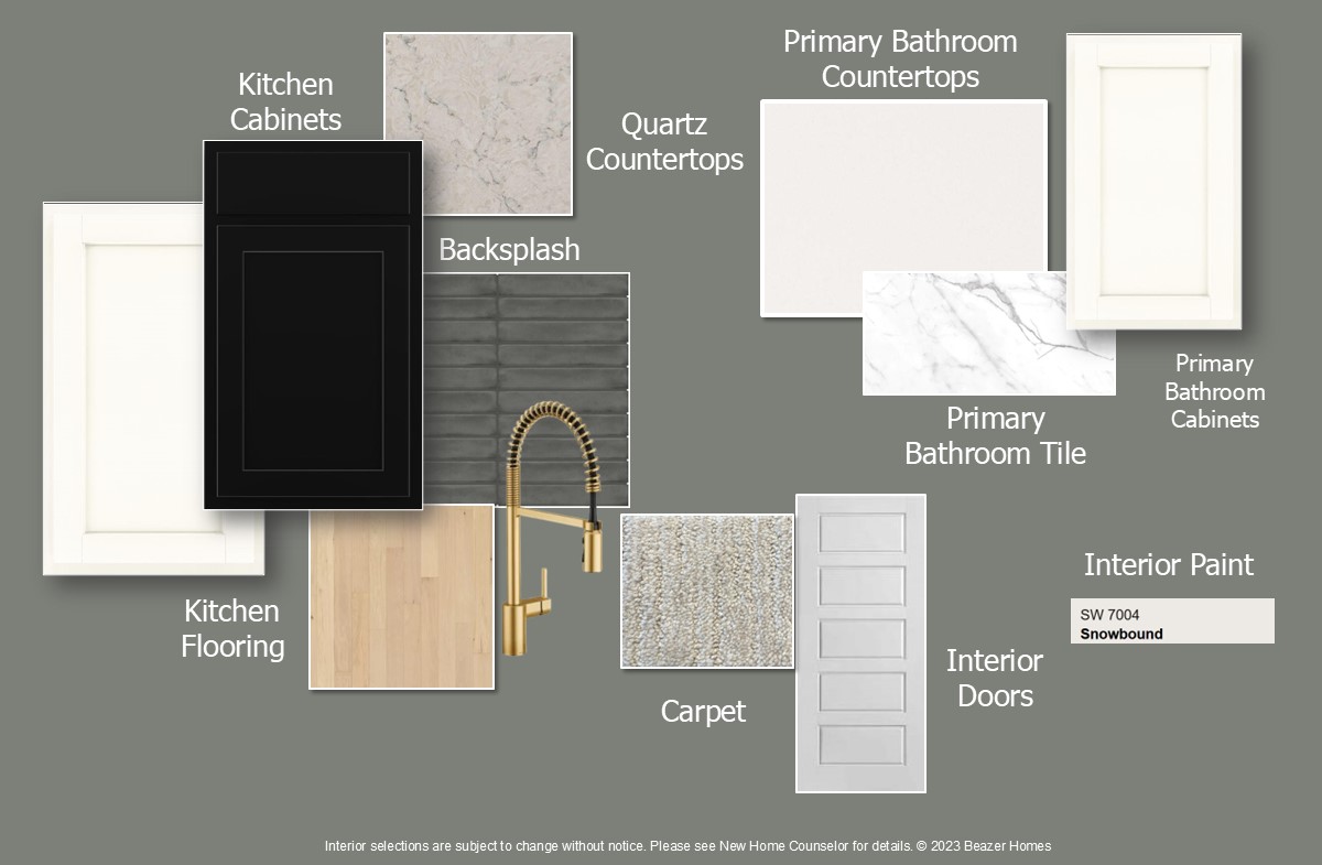 design selections include countertops, cabinets, and flooring 