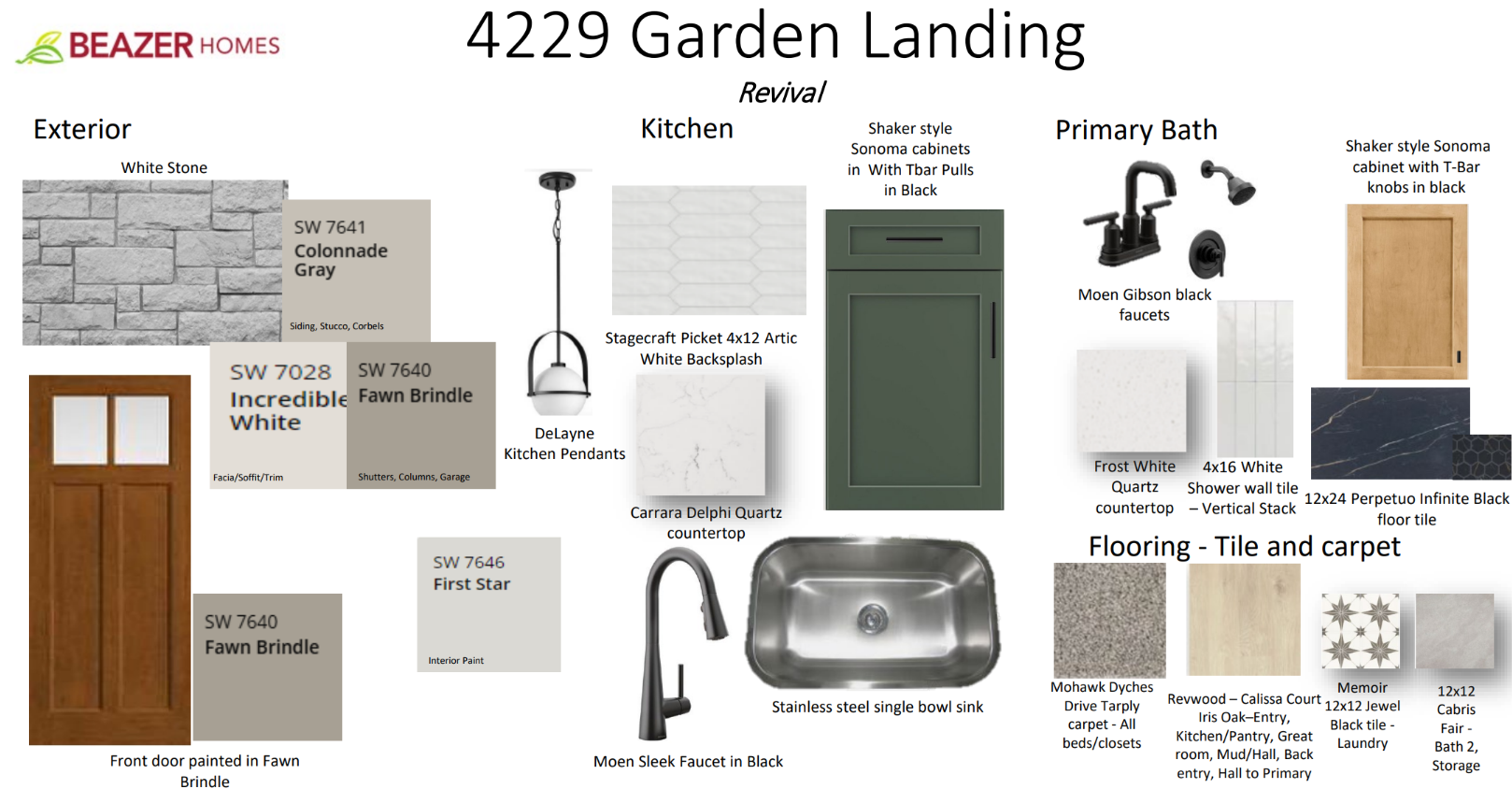 interior selections including pendant lighting & quartz countertops