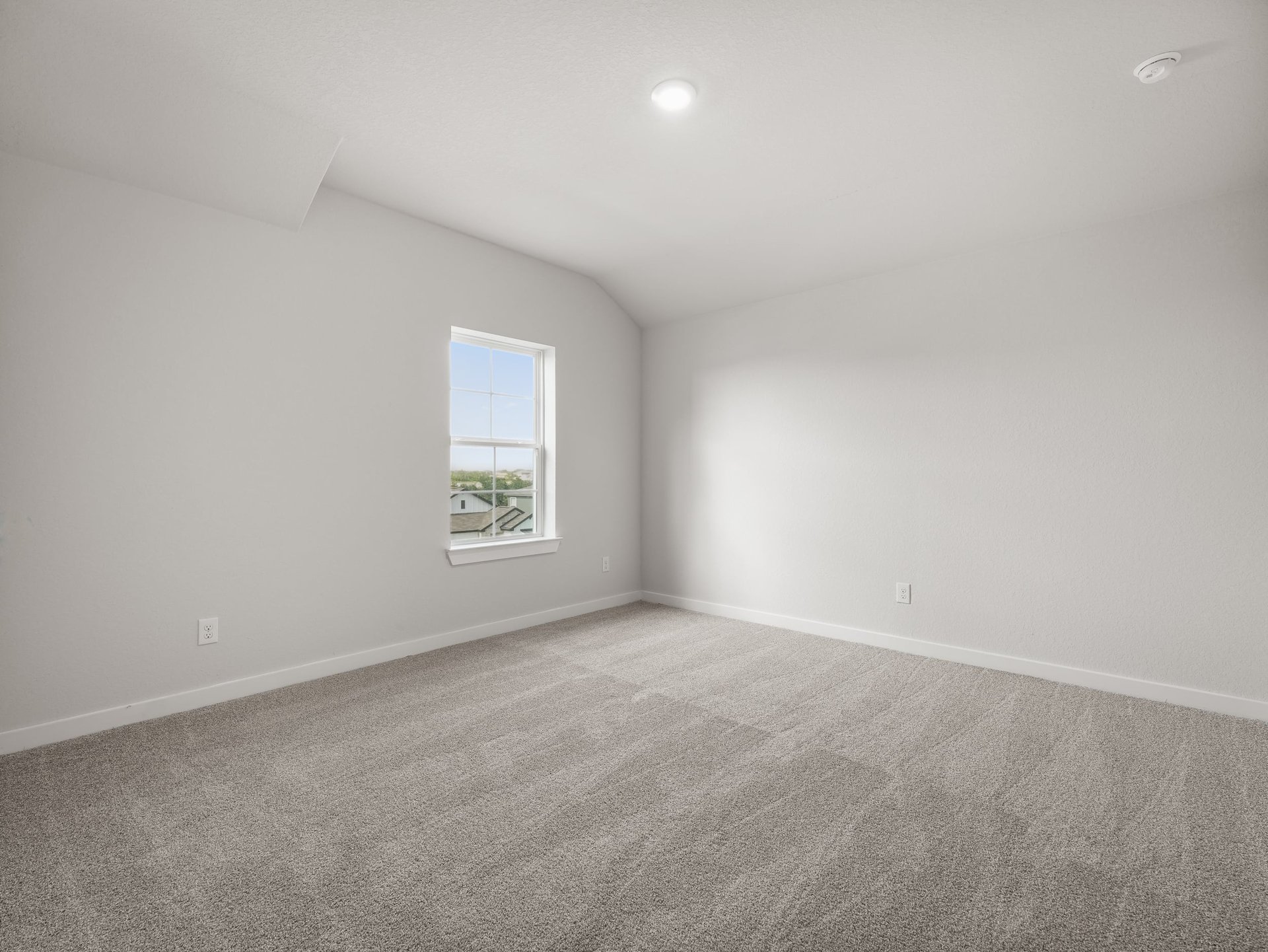seconday bedrooom with carpet, window and lighting