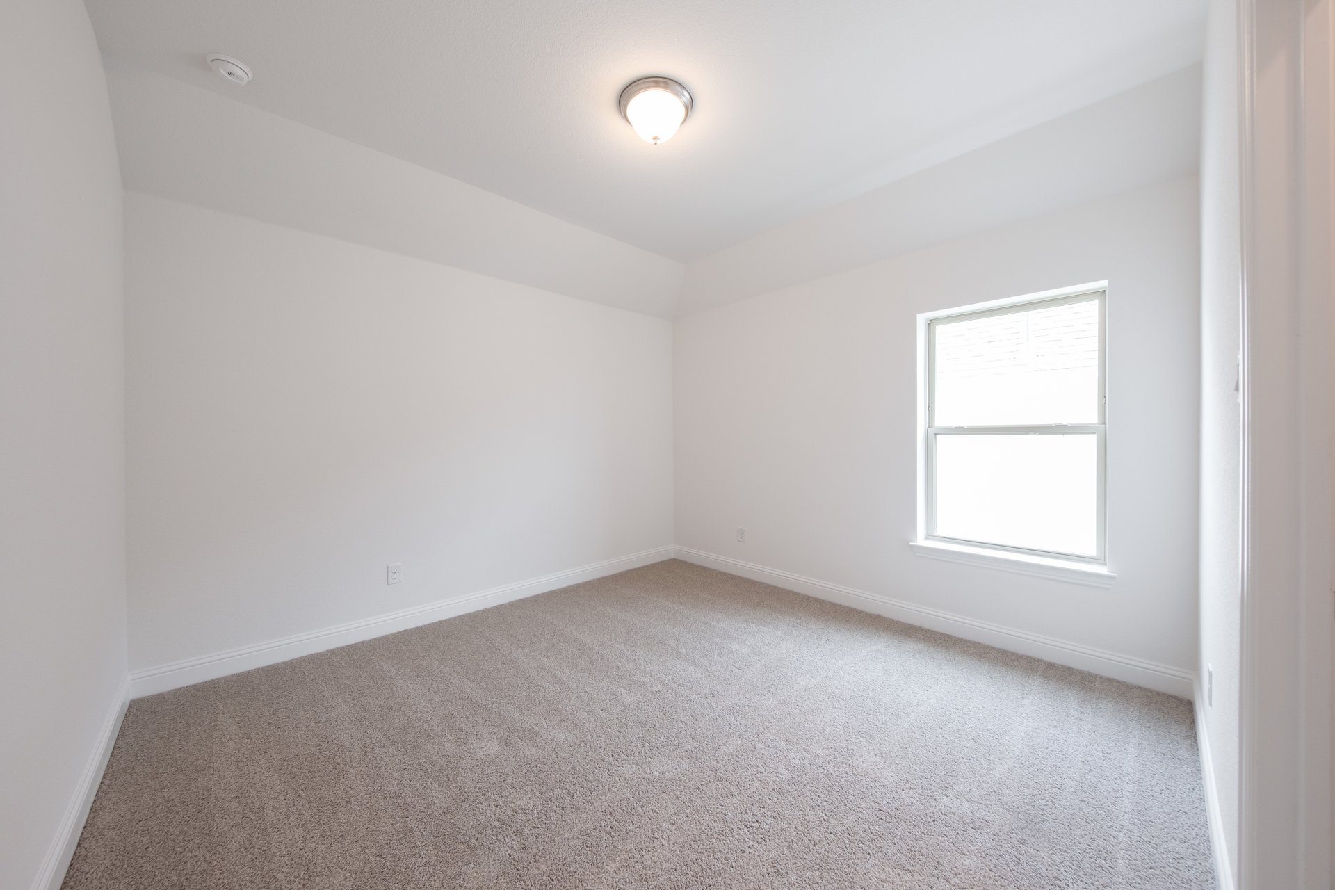 guest bedroom with carpet and window