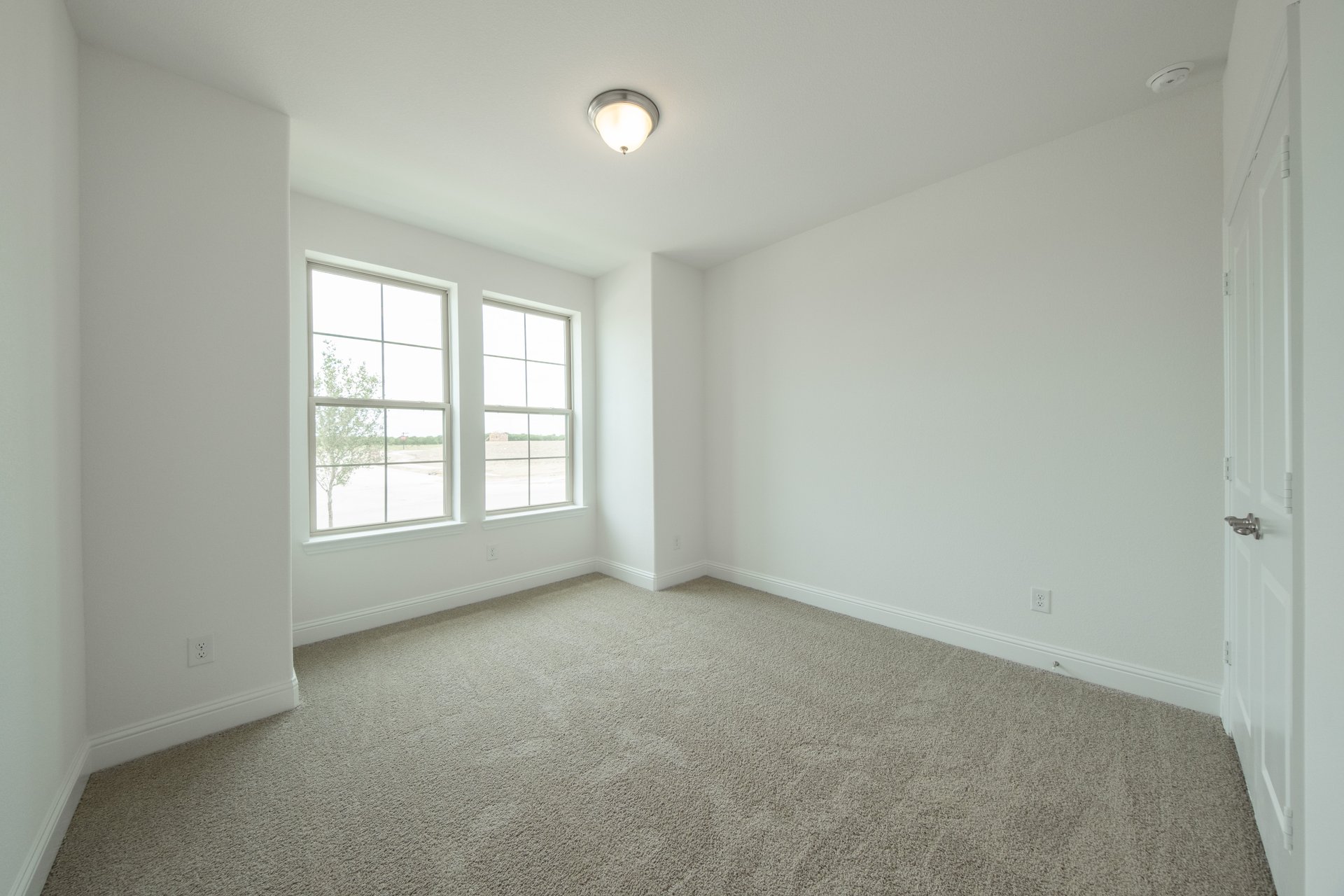 guest bedroom with carpet and window