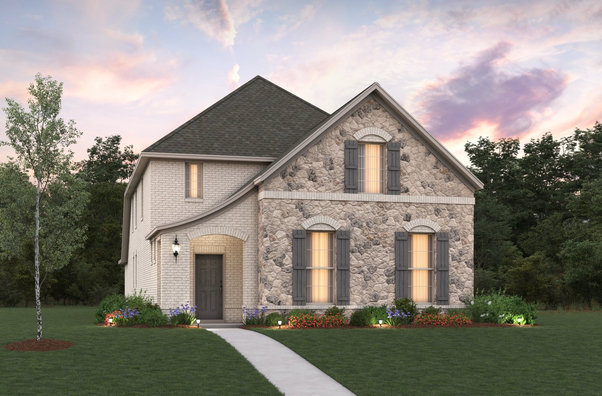 two-story home with brick and stone exterior