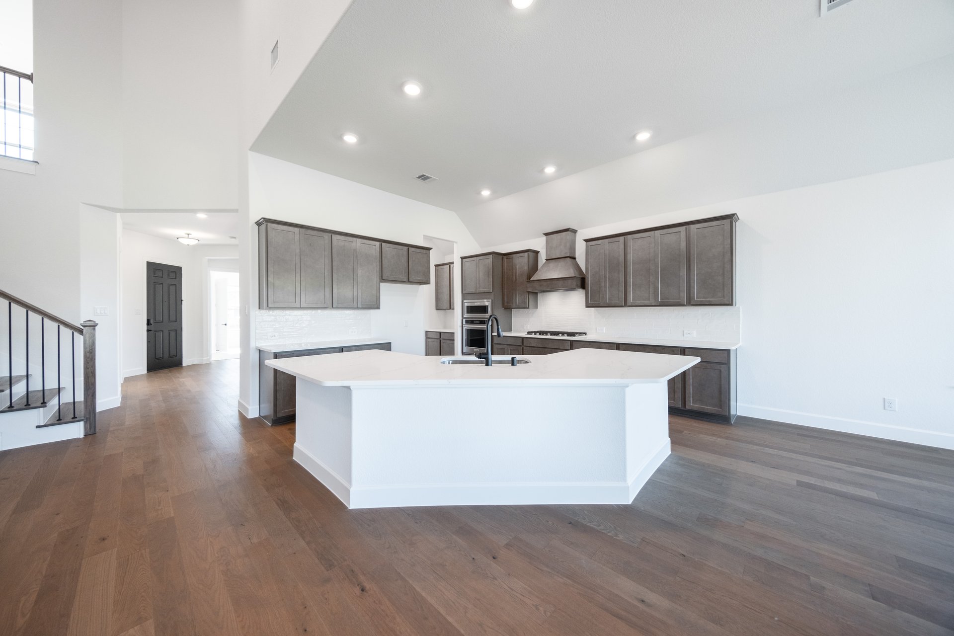 kitchen with large island and white countertops