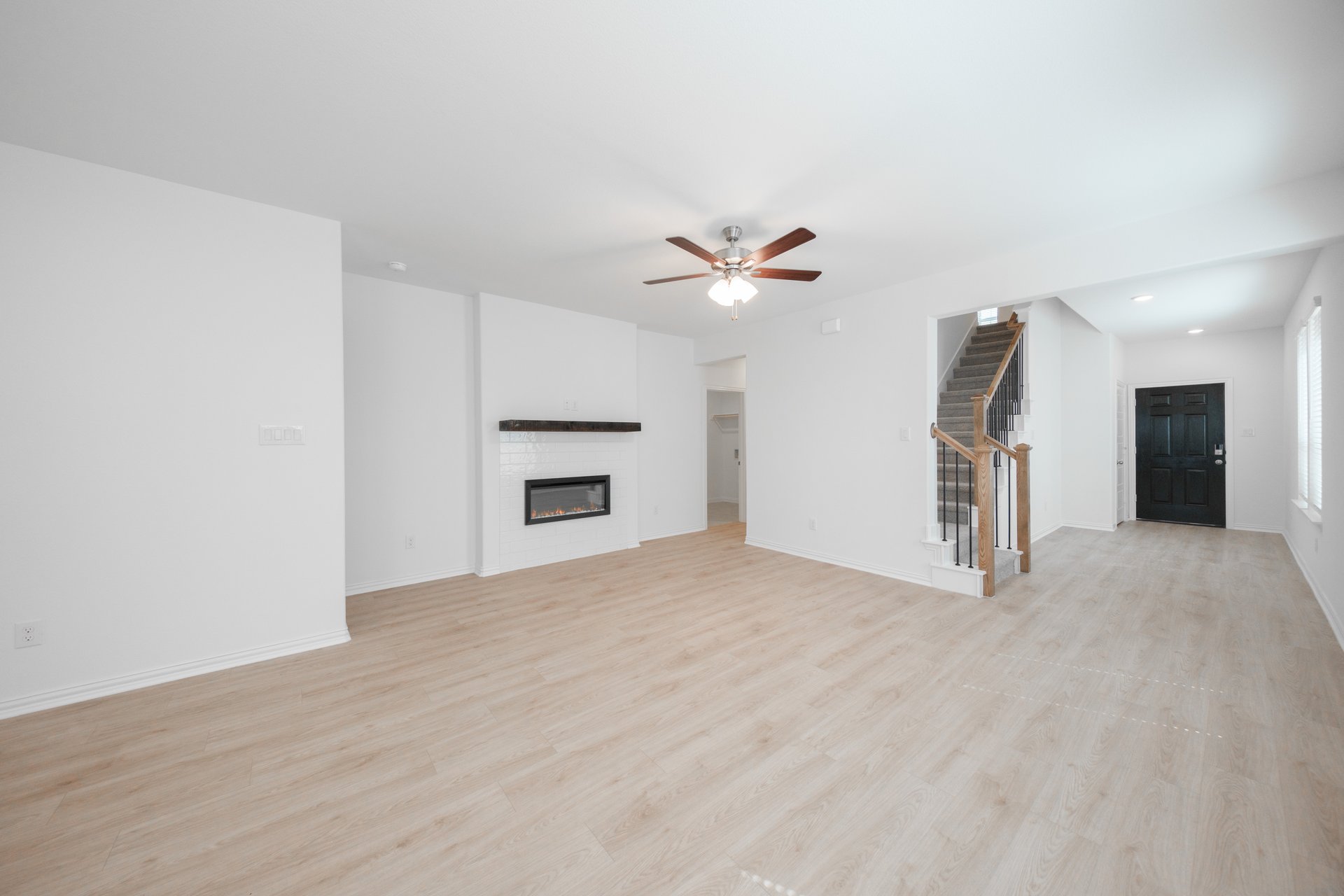 open great room with electric fireplace