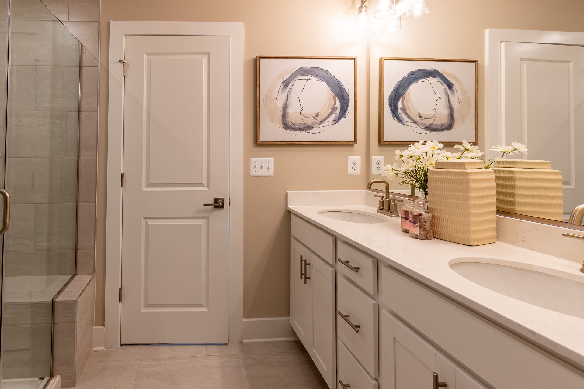 primary bath with dual vanities