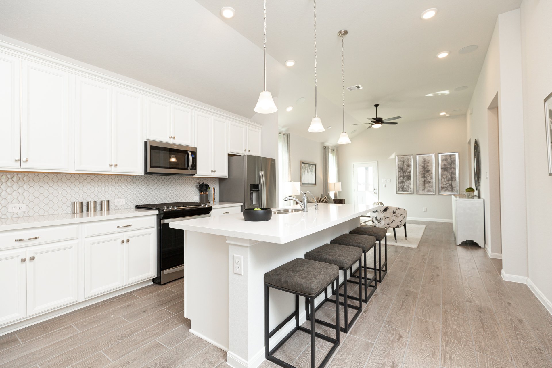 kitchen with white cabinets