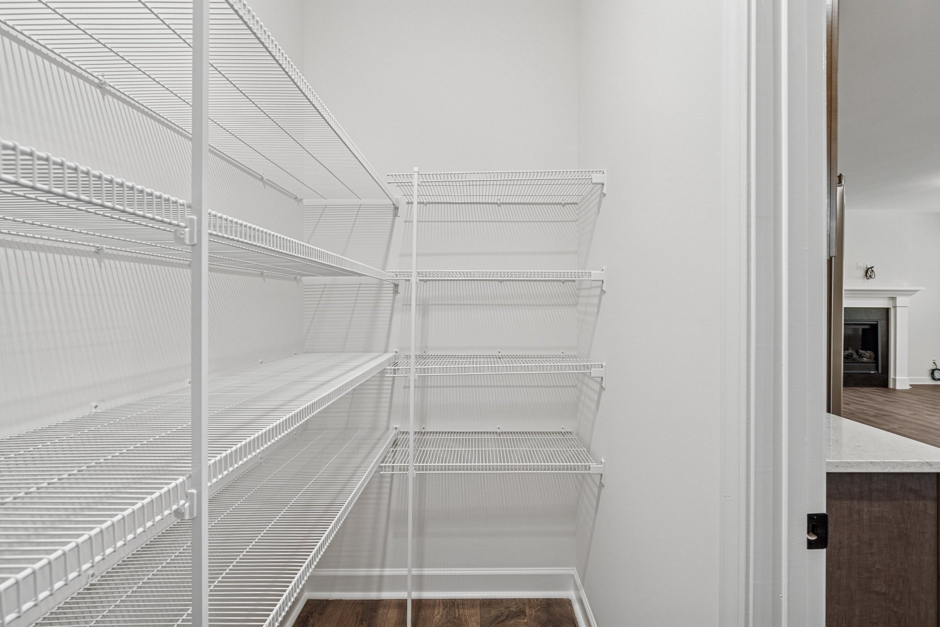 kitchen pantry with wire shelving