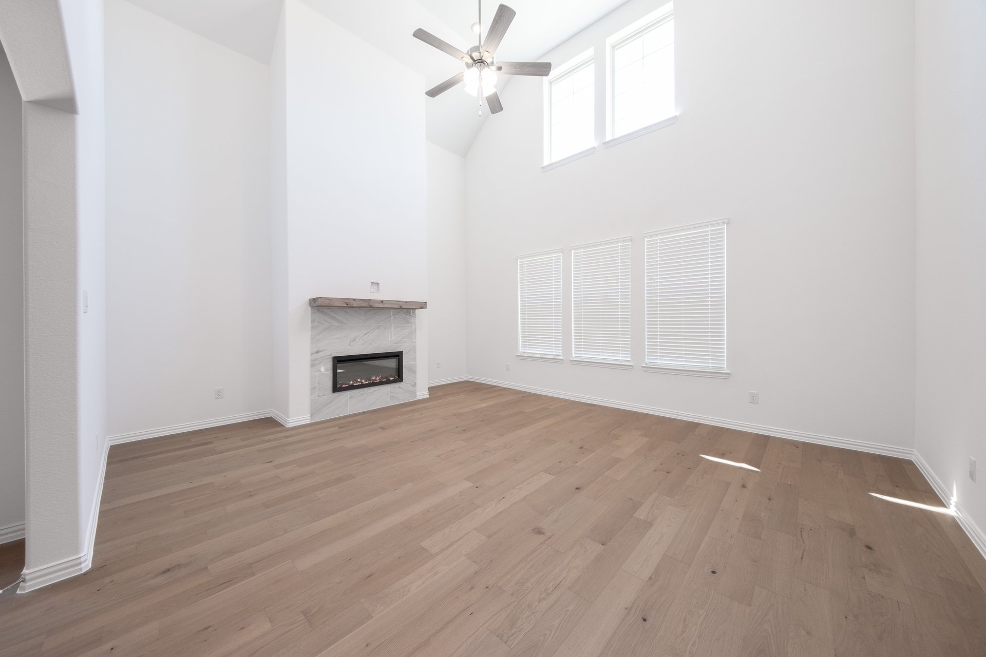 open great room with two-story ceilings