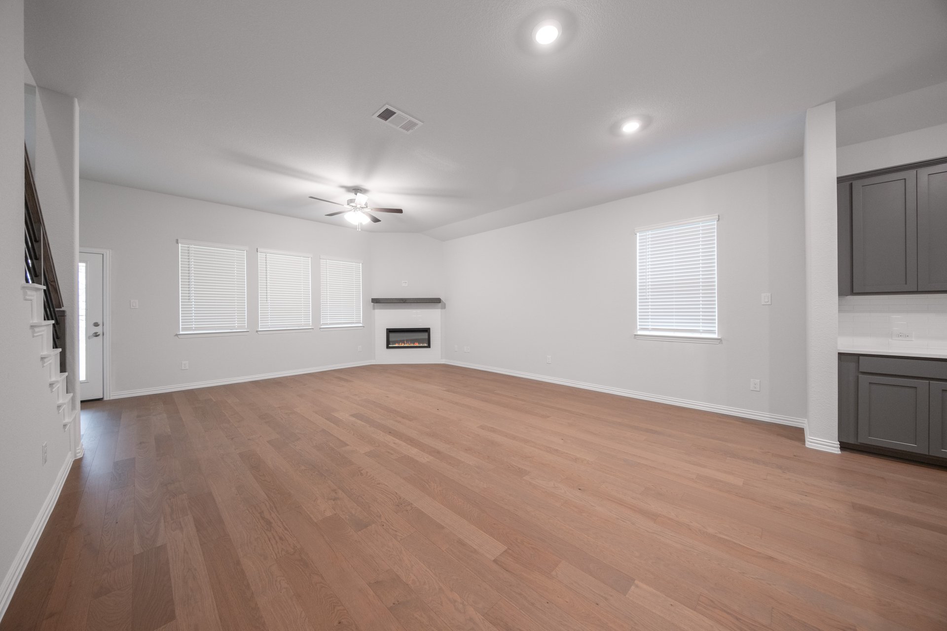 open great room with electric fireplace