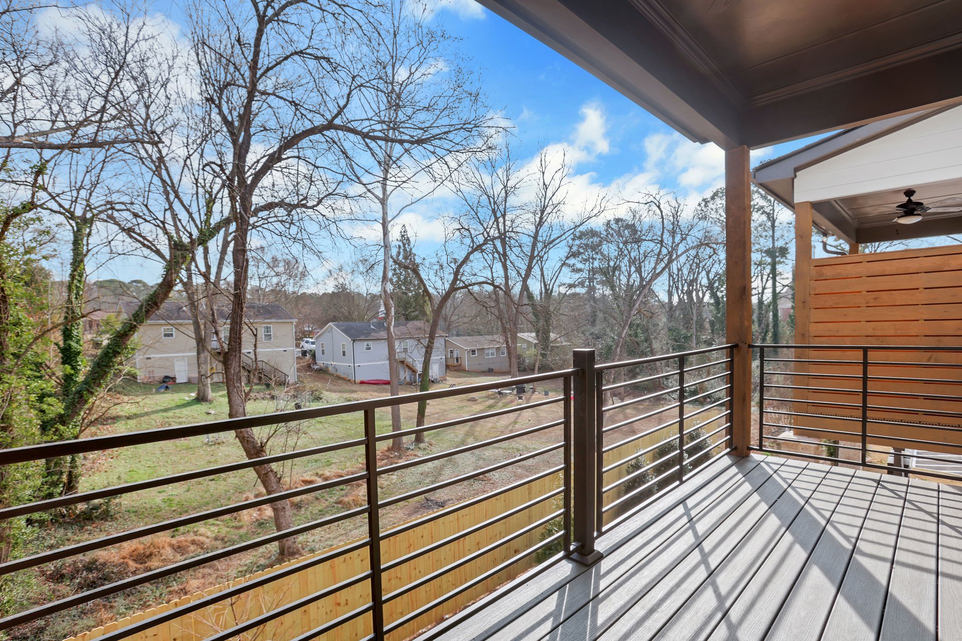 covered back deck with view