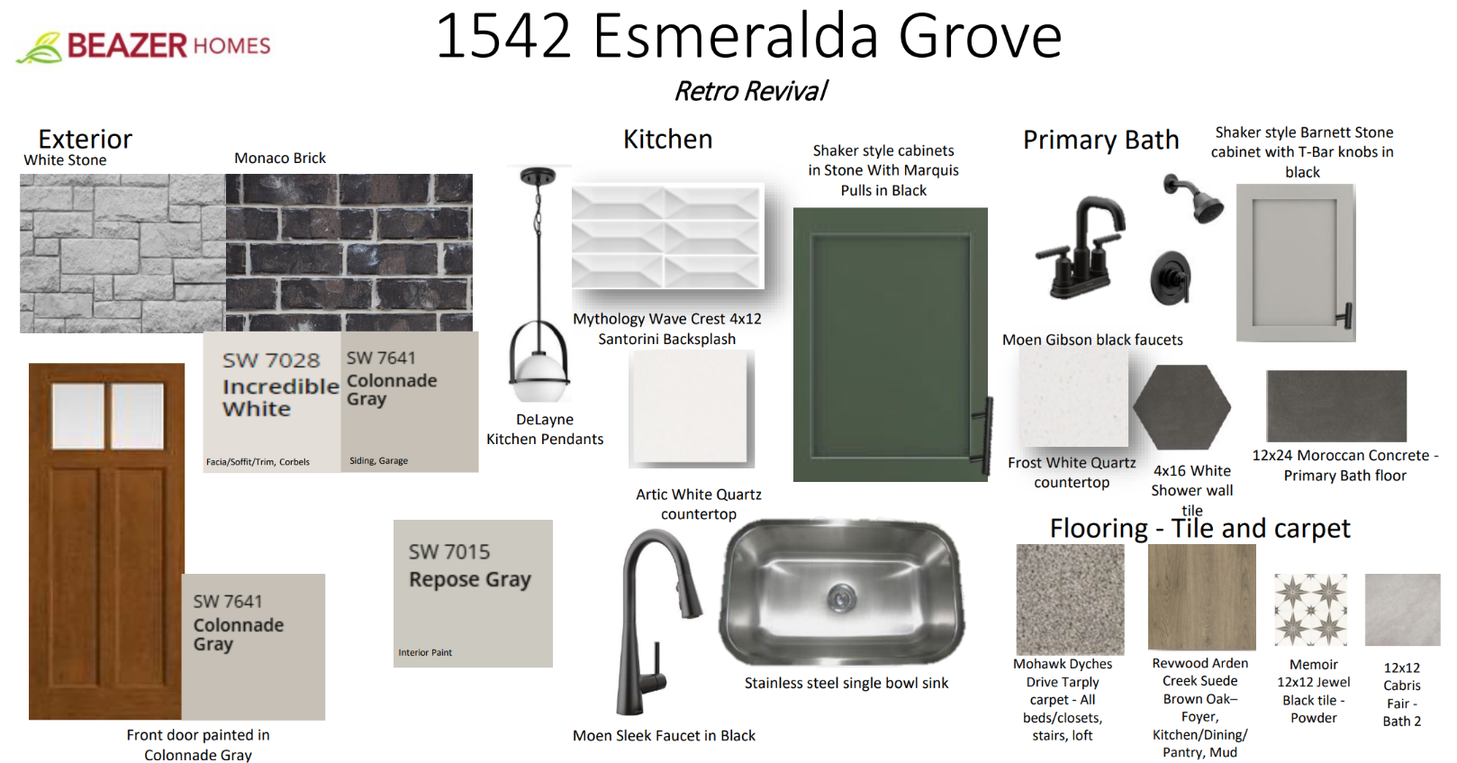 interior selections featuring quartz countertops & brown flooring