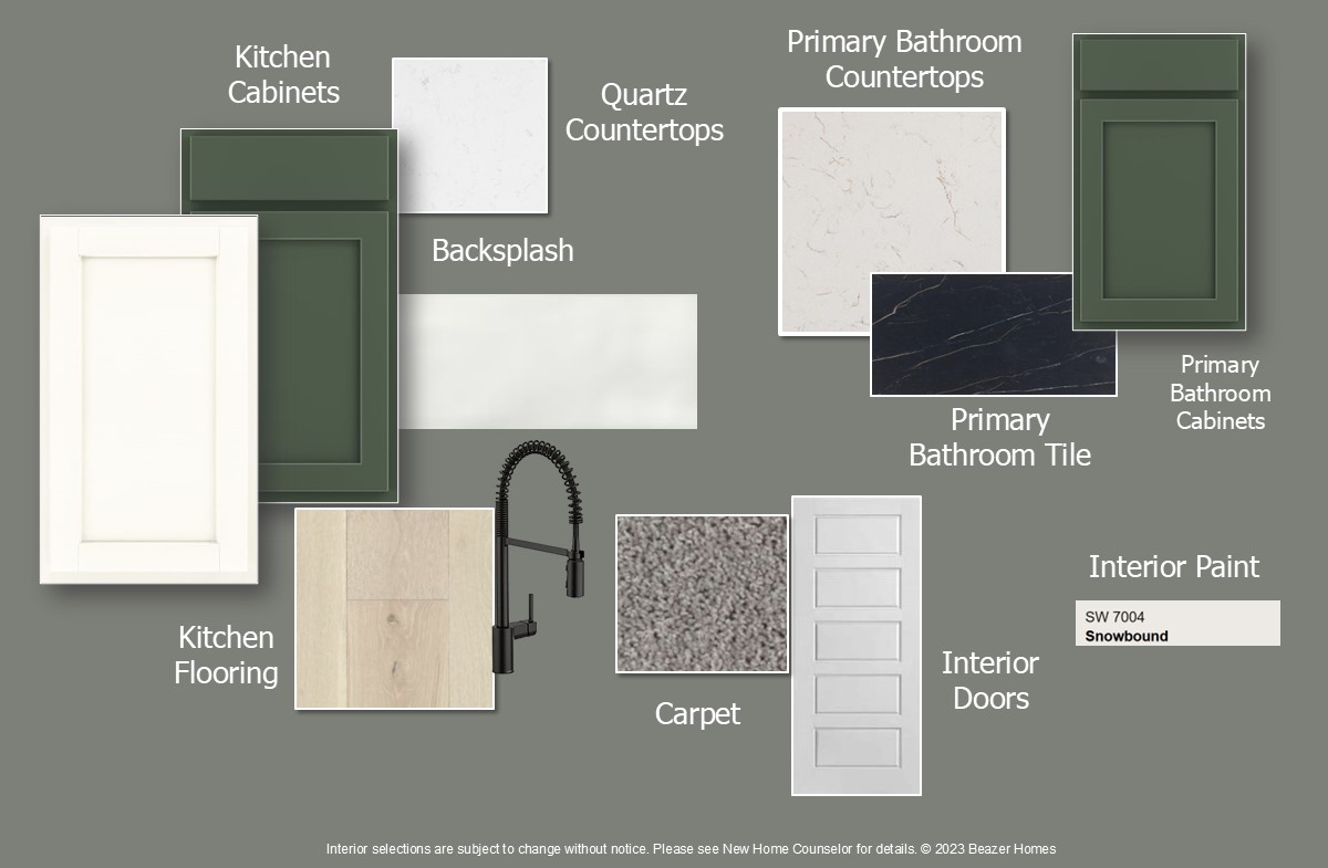 flooring, cabinet, and countertop design selections