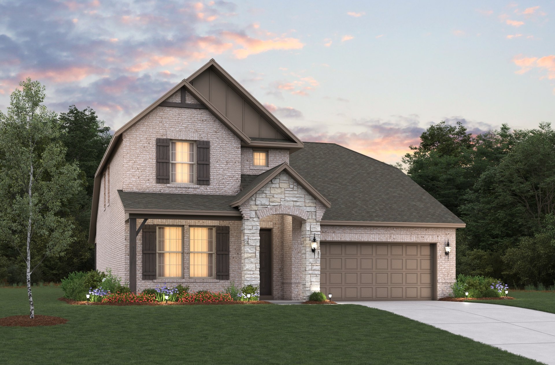 home exterior with brick and stone